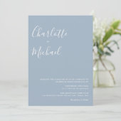 Minimalistisch handschrift Stusty Blue Wedding Kaart (Staand voorkant)