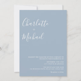 Minimalistisch handschrift Stusty Blue Wedding Kaart