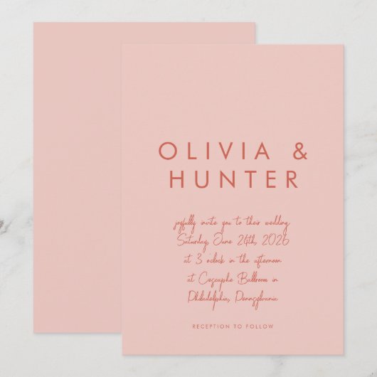 Minimalistisch handschrift Sunset Wedding Invitati Kaart (Voorkant / Achterkant)