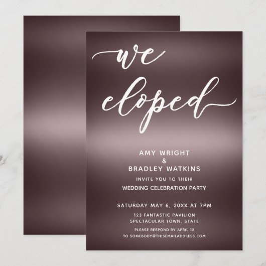 Minimalistisch handschrift 'We Eloped' over roze g Kaart (Voorkant / Achterkant)
