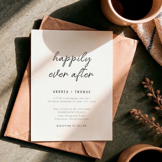 Minimalistisch Happily Ever After Script Trouwen Kaart