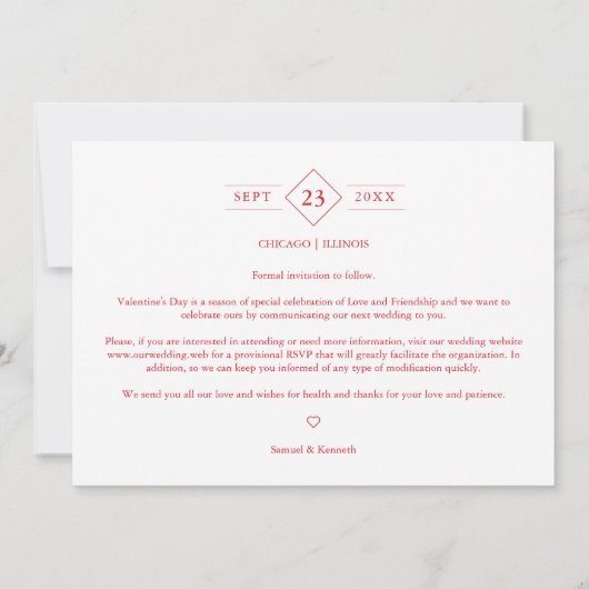 Minimalistisch Happy Valentine's Day Photo Wedding Save The Date (Achterkant)