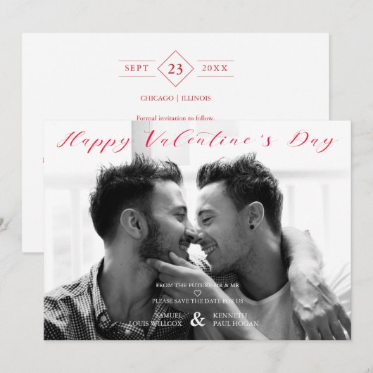 Minimalistisch Happy Valentine's Day Photo Wedding Save The Date (Voorkant / Achterkant)