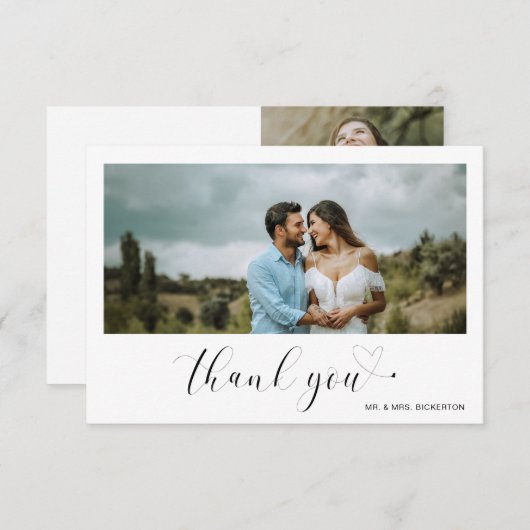 Minimalistisch hart Eenvoudig script foto-bruiloft Bedankkaart (Voorkant / Achterkant)