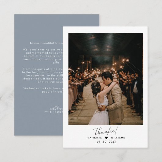 Minimalistisch hart met foto Dusty Blue Wedding Bedankkaart (Voorkant / Achterkant)