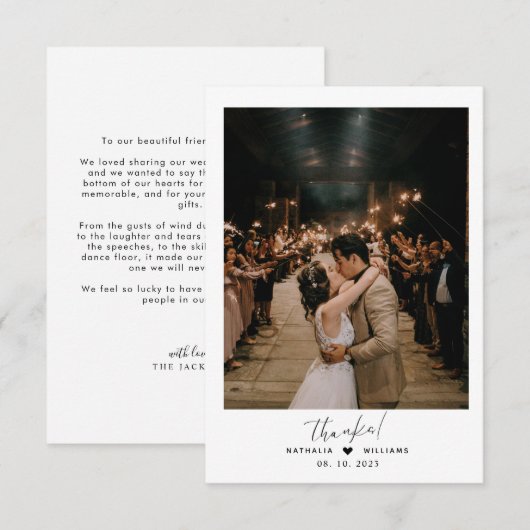 Minimalistisch hart met fotobruiloft bedankkaart (Voorkant / Achterkant)