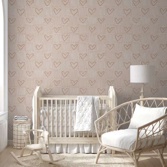 Minimalistisch hartpatroon in beige behang (Kinderen)