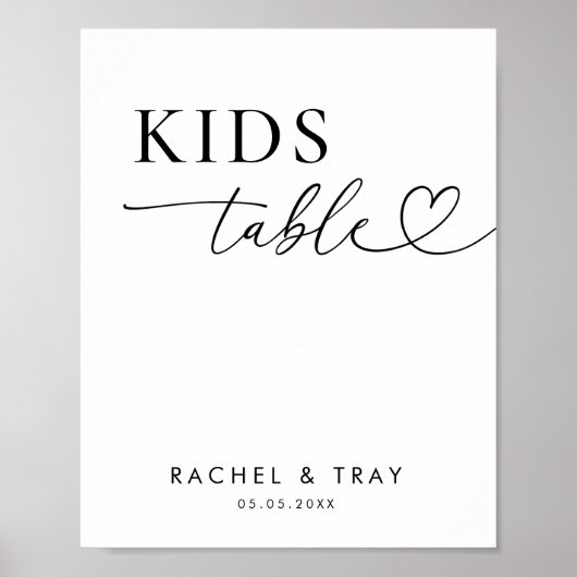 Minimalistisch Hartschrift Kinder Tafel Trouwteken Poster (Voorkant)