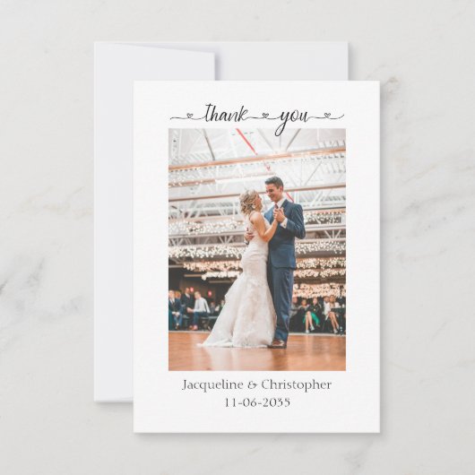 Minimalistisch hartscript bruiloft Foto bedankt Ca (Voorkant)