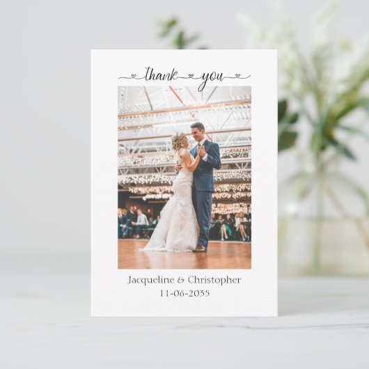 Minimalistisch hartscript bruiloft Foto bedankt Ca (Staand voorkant)