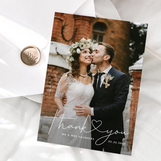 Minimalistisch hartscript wit bedankkaart