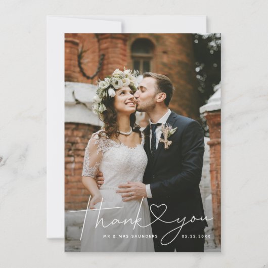 Minimalistisch hartscript wit bedankkaart (Voorkant)