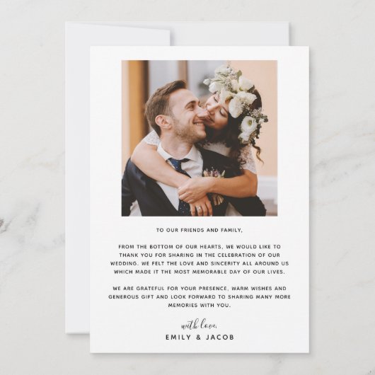 Minimalistisch hartscript wit bedankkaart (Achterkant)