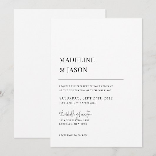 Minimalistisch hedendaagse monogram van Classy Wed Kaart (Voorkant / Achterkant)