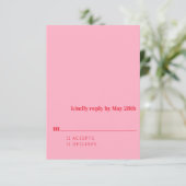 Minimalistisch helder rood roze moderne eenvoudige RSVP kaartje (Staand voorkant)