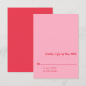 Minimalistisch helder rood roze moderne eenvoudige RSVP kaartje (Voorkant / Achterkant)