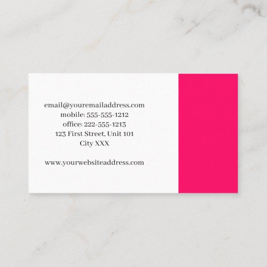 Minimalistisch helder roze en wit visitekaartje (Achterkant)