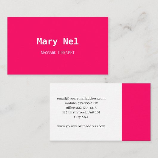 Minimalistisch helder roze en wit visitekaartje (Voorkant / Achterkant)