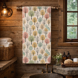 Minimalistisch herfstboompatroon pastel herfstbos bad handdoek