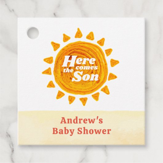 Minimalistisch hier komt het Son Boho Baby shower Bedankjes Labels (Voorkant)