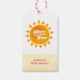 Minimalistisch hier komt het Son Boho Baby shower Cadeaulabel