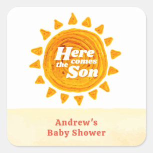 Minimalistisch hier komt het Son Boho Baby shower Vierkante Sticker