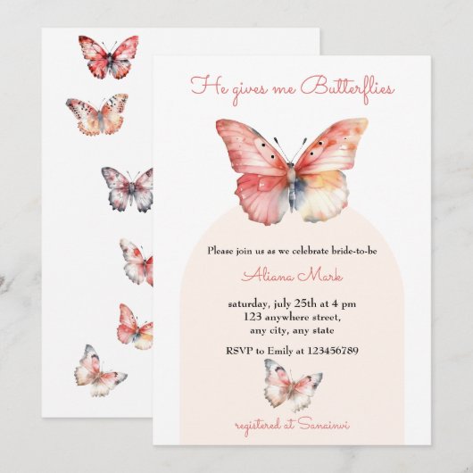 Minimalistisch hij geeft me vlinders Vrijgezellenf Kaart (Voorkant / Achterkant)