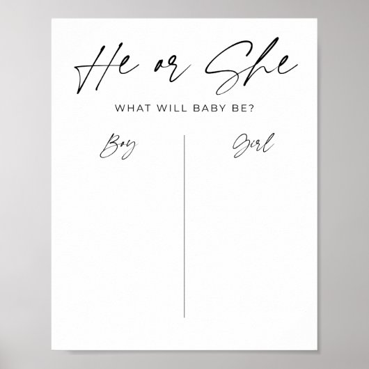Minimalistisch Hij of Zij Baby shower teken Poster (Voorkant)