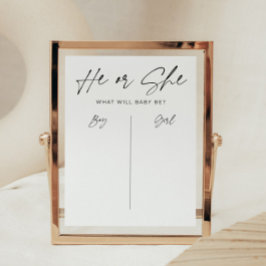 Minimalistisch Hij of Zij Baby shower teken Poster