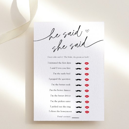 Minimalistisch Hij zei, Ze zei Shower Game Kaart