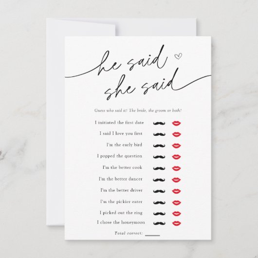Minimalistisch Hij zei, Ze zei Shower Game Kaart (Voorkant)