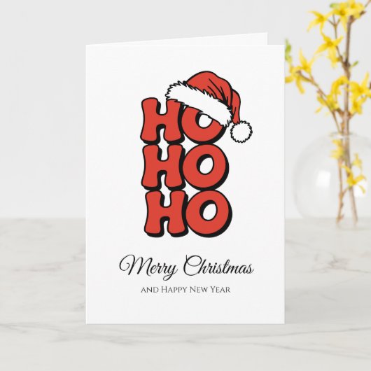 Minimalistisch Ho Ho Ho Red Vrolijk Kerstfeest Kaart (Gele Bloem)