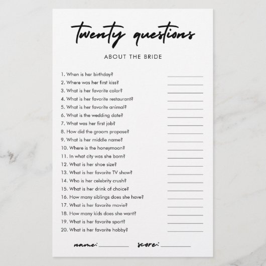 Minimalistisch Hoe goed ken je de bruid? (Voorkant)