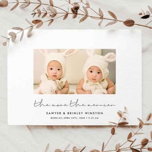 Minimalistisch Hoe meer de merrier twins foto Aankondiging