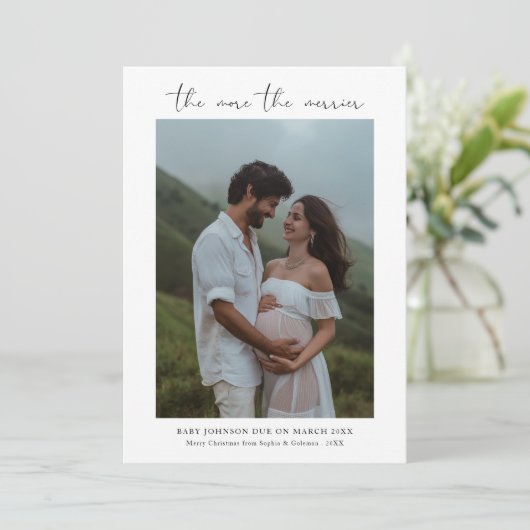 Minimalistisch, hoe meer de vrolijkere kerst feestdagenkaart (Staand voorkant)