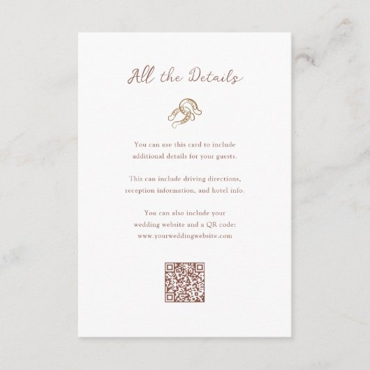 Minimalistisch Hoefijzer bruiloft gast details QR- Informatiekaartje (Voorkant)