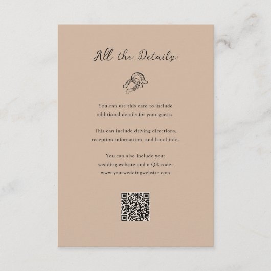 Minimalistisch Hoefijzer bruiloft gast details QR- Informatiekaartje (Voorkant)