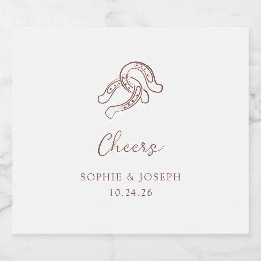 minimalistisch Hoefijzer | Bruine en witte bruilof Bier Etiket (Enkel label)