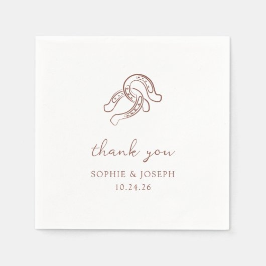 minimalistisch Hoefijzer | Bruine en witte bruilof Servet (Voorkant)