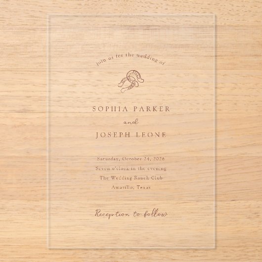 minimalistisch Hoefijzer | Rustic Brown Wedding Acryl Uitnodigingen (Voorkant)
