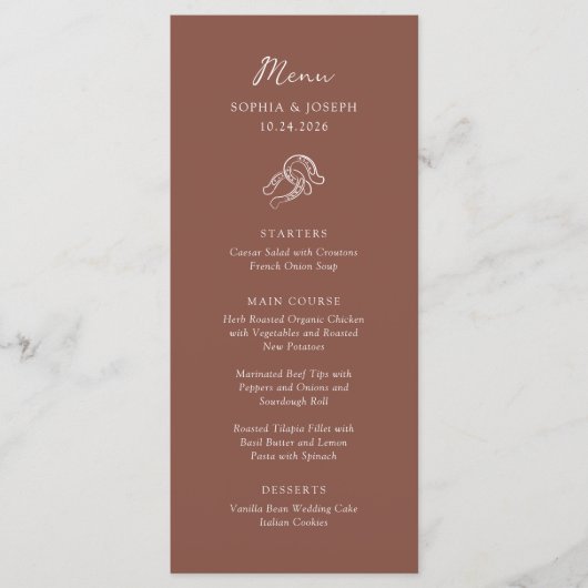 minimalistisch Hoefijzer | Rustic Brown Wedding Menu (Voorkant)