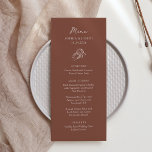 minimalistisch Hoefijzer | Rustic Brown Wedding Menu<br><div class="desc">Deze trendy maar elegante bruine huwelijksmenu's hebben een moderne en minimalistische rustieke stijl,  met wit handgeschreven script en klassieke tekst. Een handgetekende paar hoefijzers is te zien in een subtiele illustratie,  voor een bijgewerkte look voor uw land,  westerne of cowboy thema bruiloft.</div>
