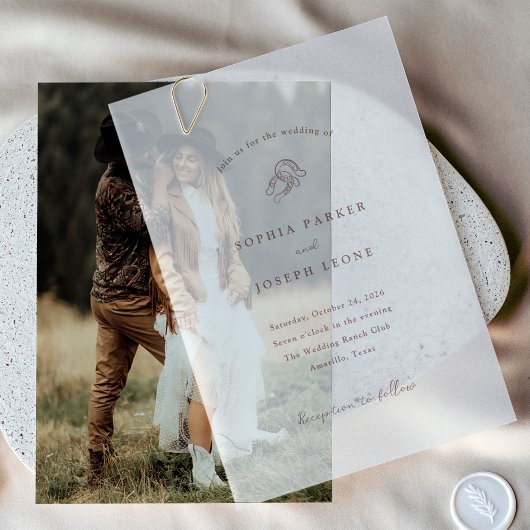 minimalistisch Hoefijzer | Rustic Brown Wedding Vellum Uitnodigingen