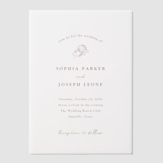 minimalistisch Hoefijzer | Rustic Brown Wedding Vellum Uitnodigingen (Voorkant)