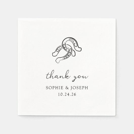 Minimalistisch Hoefijzer | Zwart-wit bruiloft Servet (Voorkant)