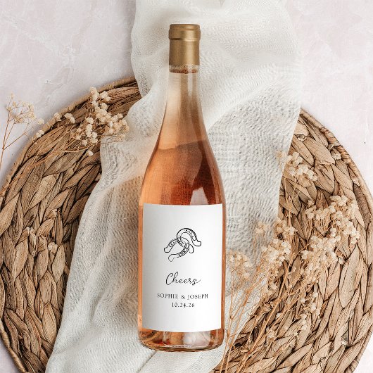 Minimalistisch Hoefijzer | Zwart-wit bruiloft Wijn Etiket