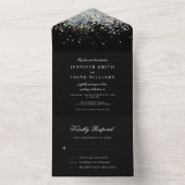 Minimalistisch holografisch glitter zwart, eenvoud all in one uitnodiging (Binnen)