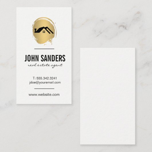 Minimalistisch Home Icon / Goud geborsteld Visitekaartje (Voorkant / Achterkant)