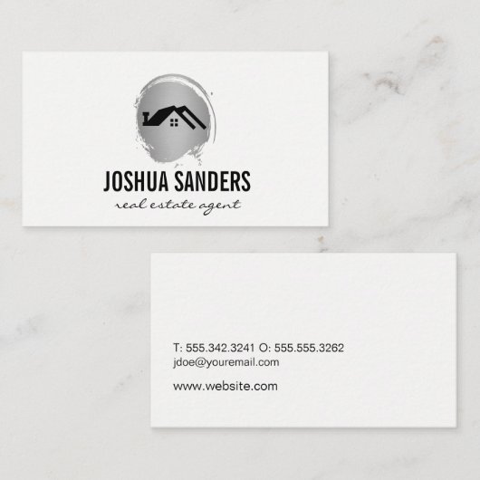 Minimalistisch Homepictogram / zilver geborsteld Visitekaartje (Voorkant / Achterkant)