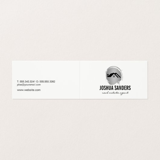 Minimalistisch Homepictogram / zilver geborsteld Visitekaartje (Buitenkant ongevouwen)